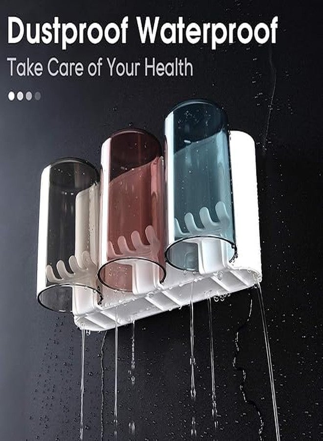 OSLEN Plastic Toothbrush Holder Wall Mounted with 4 Cups | Bathroom Toothbrush Organizer Stand with Dustproof Cover | Toothbrush and Toothpaste Holder for Family, Bathroom Wall Storage Rack (White) - Image 3
